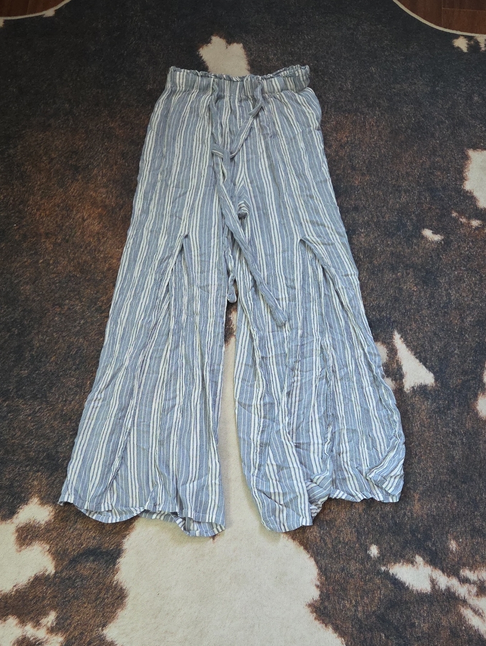 Angie Blue and White Striped Elastic-Waist Pants